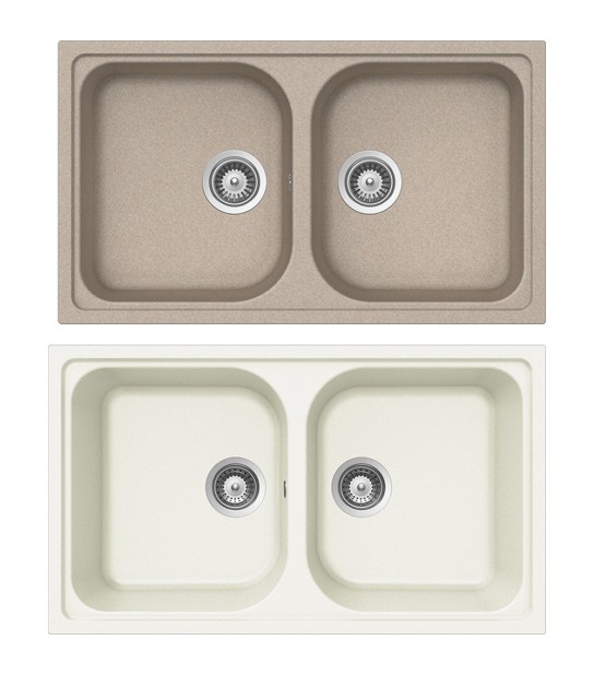 Lavello Sintetico 2 Vasche Incasso Lithos Avena 58 - 86X50 Cm