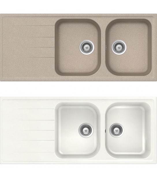 Lavello Sintetico 2 Vasche Con Gocciolatoio Incasso Lithos Bianco Alpina 07 - 116X50 Cm