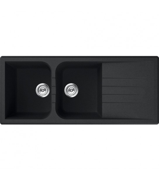 Lavello Sintetico 2 Vasche Con Gocciolatoio Incasso Colorado Nero 116X50 Cm