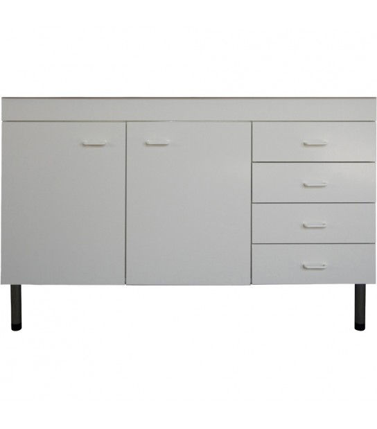 Mobile Sottolavello Bianco Con 4 Cassetti Per Lavello Inox 120X50 Cm - Dx