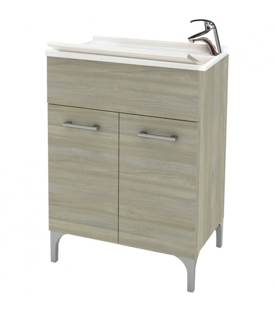 Mobile Lavatoio A 2 Ante Rovere Grigio L.60 X P.50 X H.83 Cm