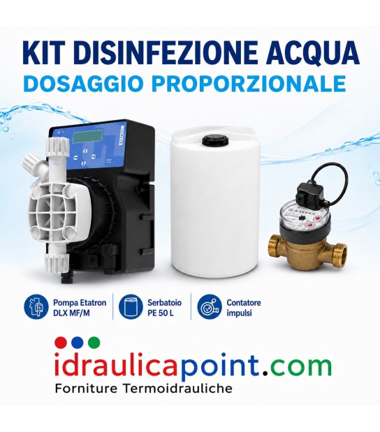 Kit disinfezione acqua Etatron con pompa dosatrice, contatore a impulsi 1"1/4 e serbatoio 100 litri