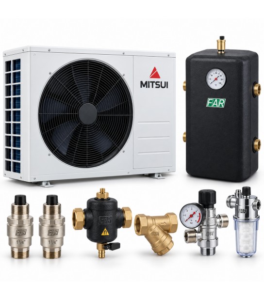 Kit Pompa di Calore Mitsui Monoblocco 6,5 kW con Puffer 40 litri e Accessori FAR – MHPP5RP24MI