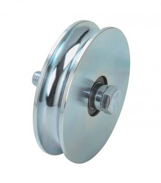 Ruota Cancello A Fissare Gola Tonda 405 Combi Zincata + Doppio Cuscinetto Gola Mm 16 Mm 140