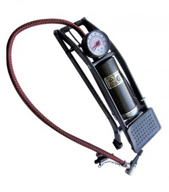 Pompa Gonfiaggio a Pedale Acciaio + Manometro E Adattatori Bar Max 5
