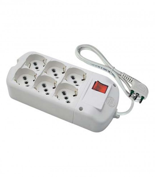 Multipresa Bipasso Schuko + Int.Lum Fme Bianco Posti 6 2P+T 16A N°Xmmq 3X1,0 Mt 1,5