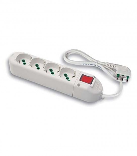 Multipresa Bipasso Schuko + Int.Lum Fme Bianco Posti 4 2P+T 16A N°Xmmq 3X1,0 Mt 1,5