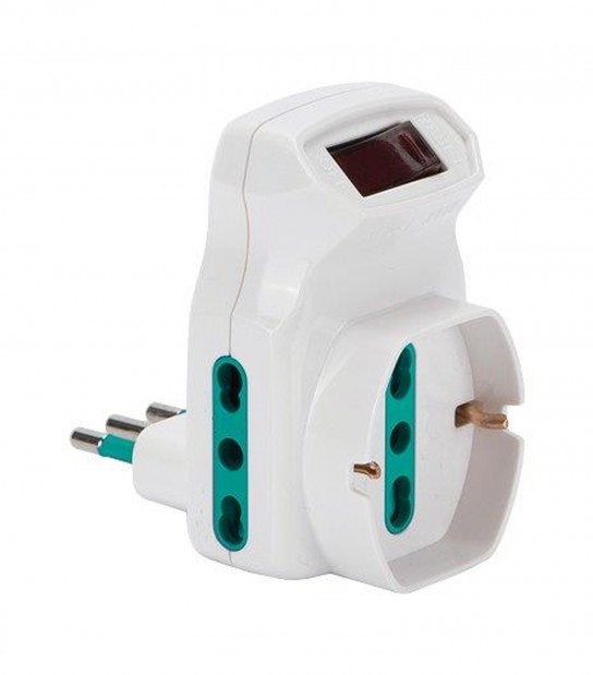 Adattatore Triplo 10A-16A+Schuko Fme Bianco 2P+T + Interruttore Termico