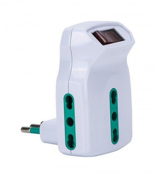 Adattatore Triplo 10A-10/16A Fme Bianco 2P+T + Interruttore Termico