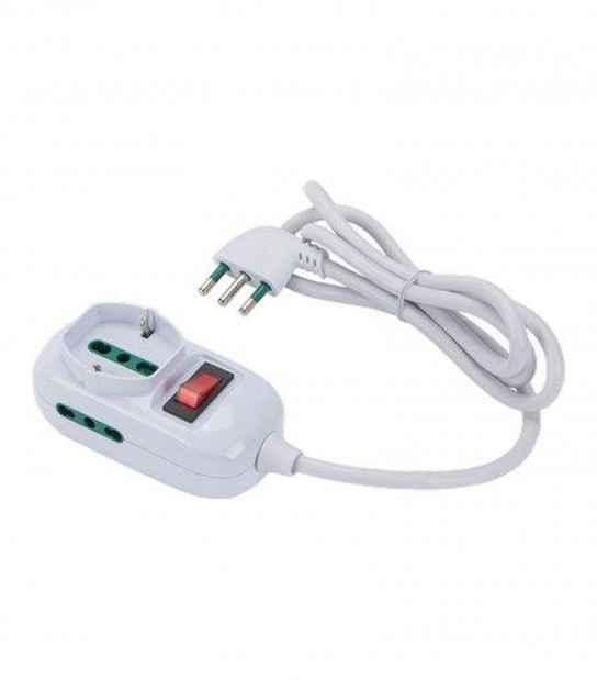 Multipresa Triax Bipasso + Schuko+ Termico Retail Bianco Posti 3 2P+T 16A N°Xmmq 3X0,75 Mt 1,2