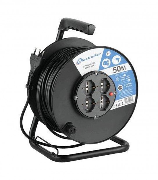 Avvolgicavo Bricolage 49028 Electraline 2P+T 16A Bipasso Schuko X4 N°Xmmq 3X1,5 Mt 50