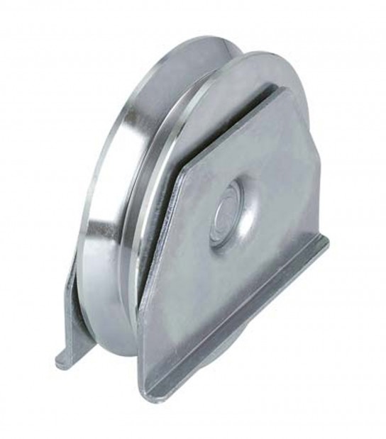 Ruota Cancello A Saldare Gola V 417 Combi Zincata Supporto Laterale + Cuscinetto Mm 100