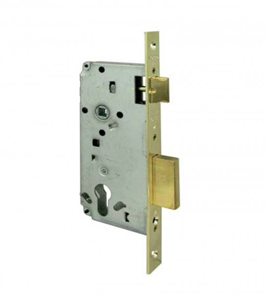 Serratura Legno Infilare 5C611 Logo B.Quadro Ottonato F.Mm 22 F.Sagom M2+Scr E.Mm 35