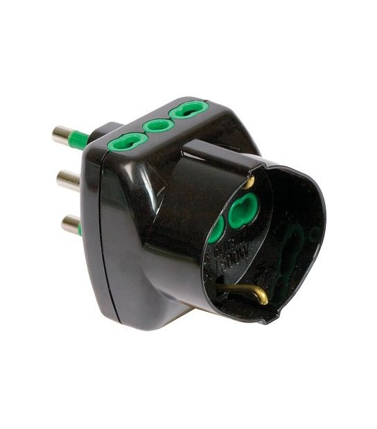 Fanton Adattatore Triplo 16A-16A+Schuko Fme Nero 2P+T