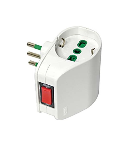 Fanton Adattatore Doppio 10A-Schuko Fme Bianco 2P+T + Interruttore Termico