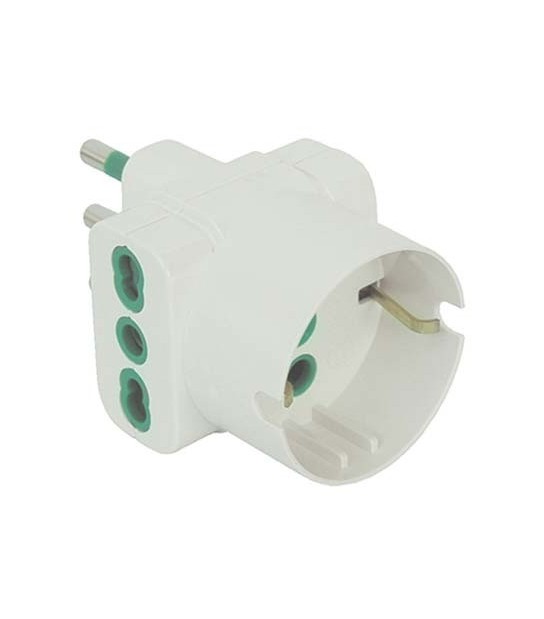 Fanton Adattatore Triplo 16A- 16A Bipasso +Schuko Garanti Bianco 2P+T