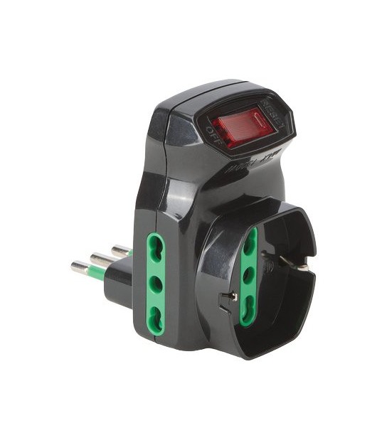 Fanton Adattatore Triplo 10A-16A+Schuko Fme Nero 2P+T + Interruttore Termico