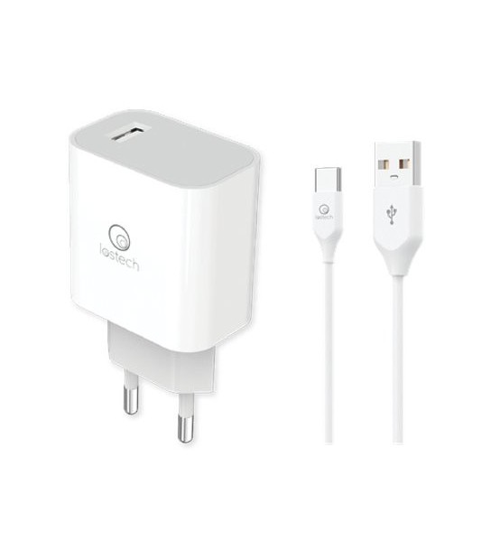 Lostech Caricabatteria Smartphone Rapido Ls-N Lostech Type-C Bianco Volt 220 + Cavo Cm 100