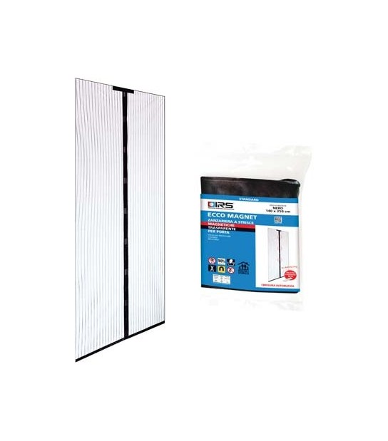 Irs Zanzariera Porta Ecco Magnet Irs Poliestere Nero Pannelli 2 Cm 140 H.Cm 240