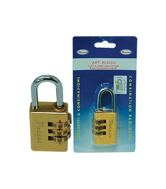 Potent Lucchetto A Combinazione 9000 Potent Ottone Arco Cromato Mm 30