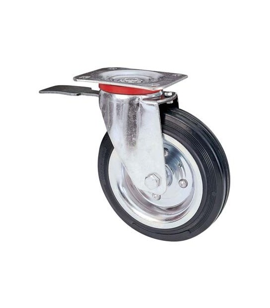 Valsecchi Ruota A Forcella Girevole + Fermo 80Bis Avo A/Zincr/Gomma Nera D.Mm 80X25 P.Mm 100X85