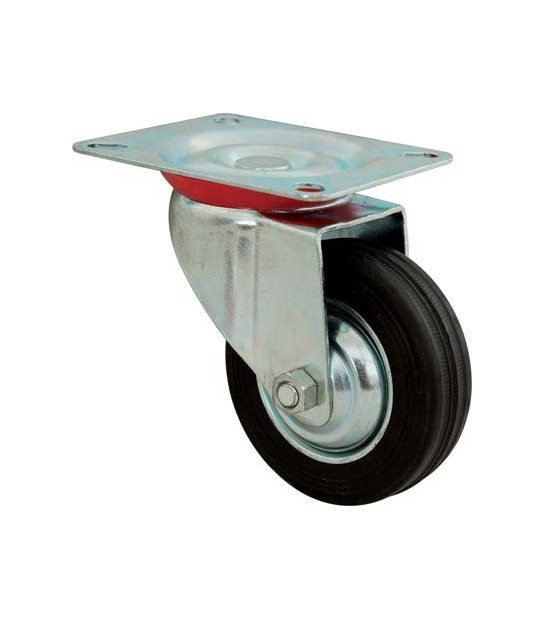 Hand Ruota A Forcella Girevole Hand A/Zincato/Gomma Nera D.Mm 200X50 P.Mm 135X105